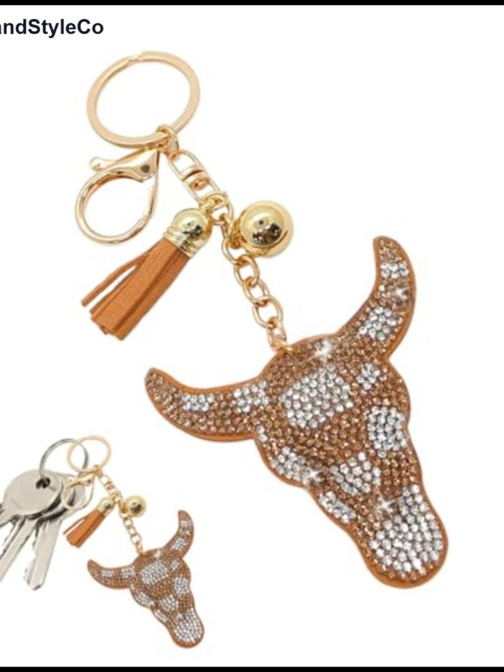 Rhinestone Western Longhorn Purse Charm Keychain Women Bag Accessory